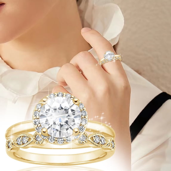 KDSJSXW Stainless Steel Rings for Women Large Gemstone Diamond Fashion Ring for Women Fashion Jewelry Popular Accessories Holiday Gift for Wife Pinky Ring Non Tarnish Gold Rings (Gold,9)