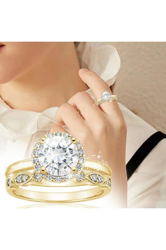 Stainless Steel Rings for Women Large Gemstone Diamond Fashion Ring for Women Fashion Jewelry Popular Accessories Holiday Gift for Wife Pinky Ring Non Tarnish Gold Rings (Gold,9)