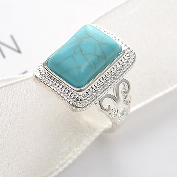 KDSJSXW Stainless Steel Rings for Women Noble Retro Green Red Turquoise Geometric Carving Men And Women Ring Jewelry Pinky Ring Wedding Ring Stainless Steel Rings for Women(Green,9)