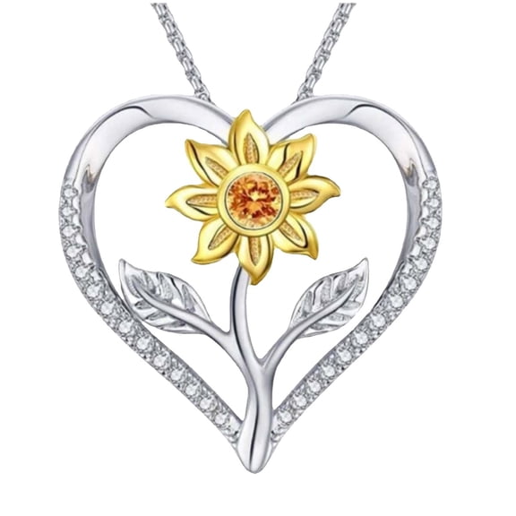 KDSJSXW Sterling Silver Necklace Sunflower Necklace for Women Girlfriend Sunflower Heart Crystal Pendant Necklace Jewelry Gifts for Christmas Birthday Mother's Day Gift (Silver,One Size)