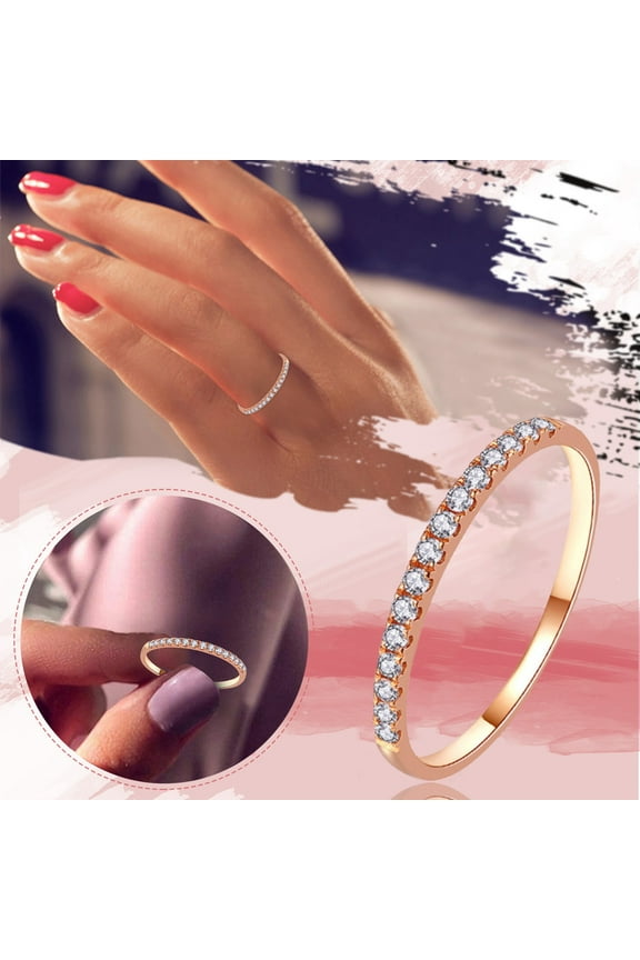 Sterling Silver Rings Women Ring Rhinestone Wedding Jewelry Rings Size 5-11 Alloy Gift Finger Stackable Rings Rings for Women Sterling Silver Sterling Silver Rings(Rose Gold,9)