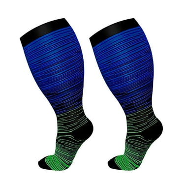 KDSJSXW Stockings for Women Plus Size Plus Size Compression Socks for Women and Men Knee High Support Wide Calf Stockings(Blue,XXXL)