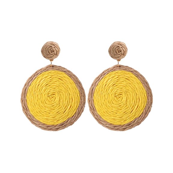 KDSJSXW Stud Earrings for Women Rattan Earrings Rattan Ball Ring Pendant Earrings Women's Handmade Earrings Braided Rattan Raffia Earrings Summer Beach Accessories Gifts (Yellow,One Size)