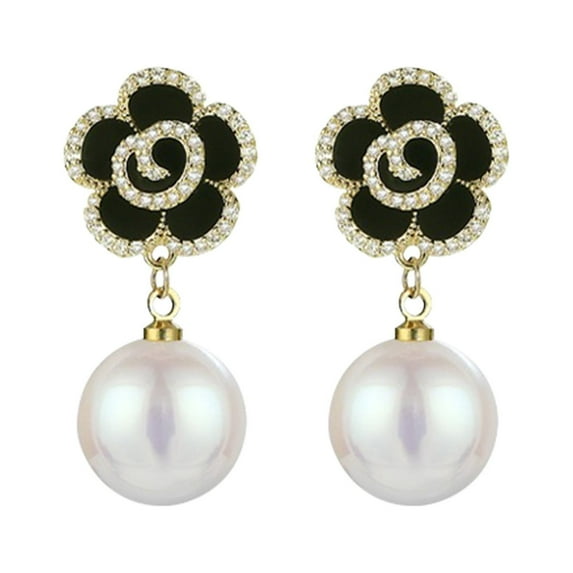 KDSJSXW Stud Pearl Earrings Fashion Personality Temperament Camellia Pearl Drop Earrings for Women Jewelry Gifts Big Pearl Earrings Pearl Gold Earrings Pierced Earrings for Women(A,One Size)