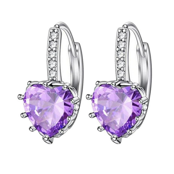 KDSJSXW Studs Earrings for Women Women Earrings Heart-Shaped Zircon Multi-Color Fashion Simple Earrings Bridal Earrings Freshwater Pearl Earrings Pearl Earrings(Purple,One Size)
