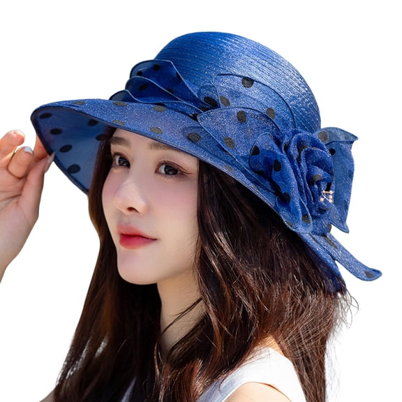 KDSJSXW Summer Accessories For Women Women Fascinator Lady Cocktail Tea Party Church Wedding Bridal Flower Hat Foldable Hats For Women Travel (Blue,One Size)
