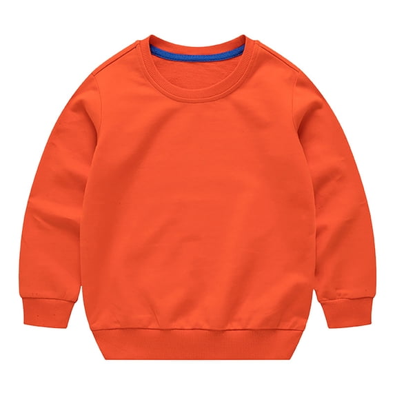 KDSJSXW Sweatshirt for Kids Newborn Toddler Boys Girls Solid Color Long Sleeve Round Neck Pullover Sweatshirt Threaded Neckline (Orange,130)