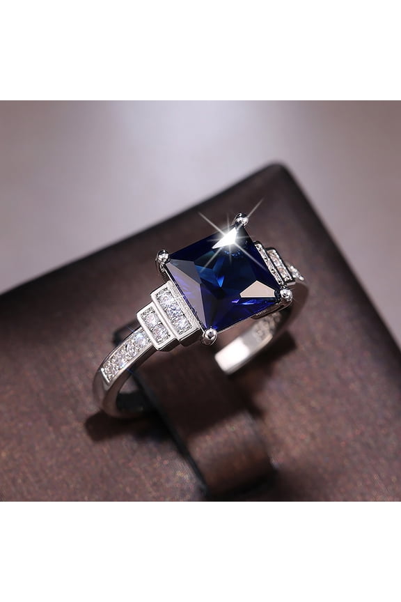 Thumb Rings for Women Squar Saphire Diamond Ring Women Engagement Wedding Jewelry Gift Gold Engagement Rings for Women Diamond Ring Thumb Rings for Women(Dark Blue,7)