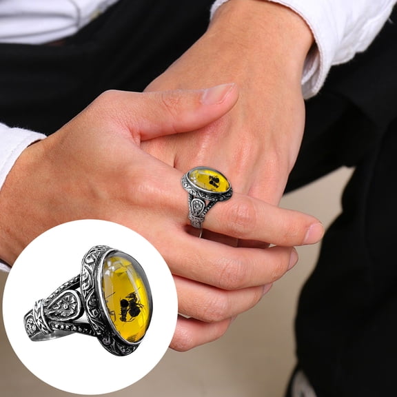 KDSJSXW Thumb Rings for Women Vintage Large Oval Natural Stone Rings Mens Vintage Inlaid Yellow Red Zircon Ant Rings Womens Wedding Rings Gold Engagement Rings for Women Trendy Jewelry (Yellow,7)