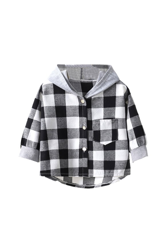 Toddler Shirts Toddler Boys Long Sleeve Winter Hooded Shirt Tops Coat Outwear for Babys Clothes Plaid Warm Toddlers Boys Clothes Boys 4T Summer Clothes (A,90)