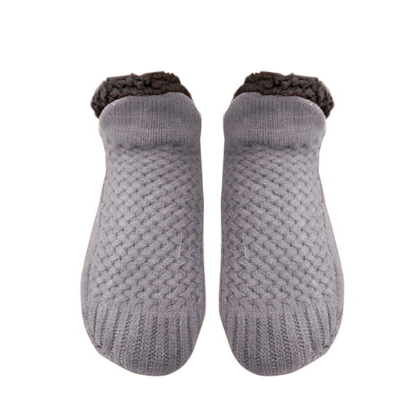 KDSJSXW Tube Socks Indoor Floor Non-Slip Thermal Socks, Woven And Velvet Indoor Socks Slippers, Thermal Slipper Socks For Women Mini Crew Socks For Women (Gray,M)