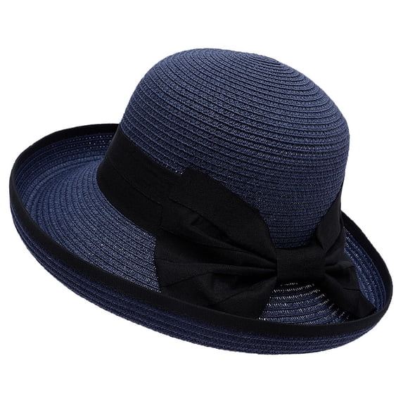 KDSJSXW Vintage Hats For Women Outdoor Fashion Womens Girls Straw Beach Sun Summer Hat Church Hats For Women (Navy Blue,One Size)