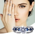 thumbnail image 1 of KDSJSXW Wedding Band Hollow Blue Zircon Ring Elegant Rhinestone Ring Sapphire Jewellery Rings Women Fashion Full Diamond Zircon Rings for Women Size 6 10 Stackable Rings for Women (Blue,9), 1 of 6