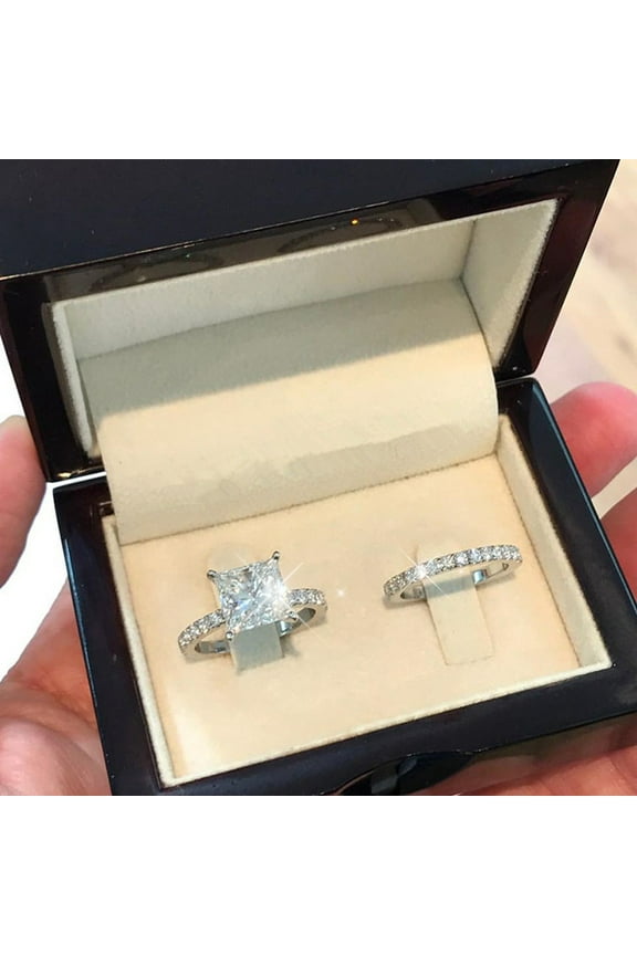 Wedding Band Square Silver Cubic Zirconia Bridal Rhinestone Engagement Ring Full Diamond Zirconia Solitaire Ring 5 11 Stackable Rings for Women Gold Ring Wedding Band(Silver,5)