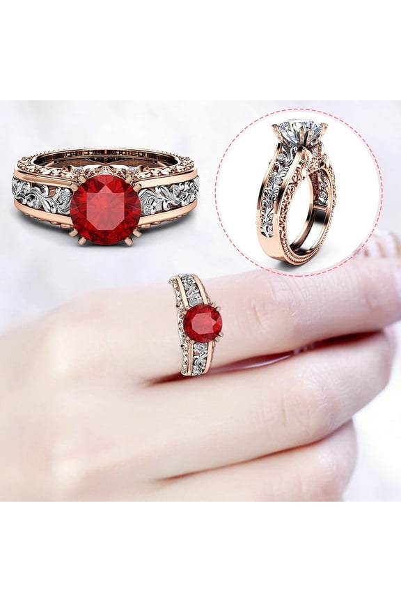 Wedding Bands Ladies Ring Alloy Plated 14K Rose Gold Color Separation Ring Jewelry Gift Gold Ring Set Gold Plated Rings Wedding Bands(Red,9)