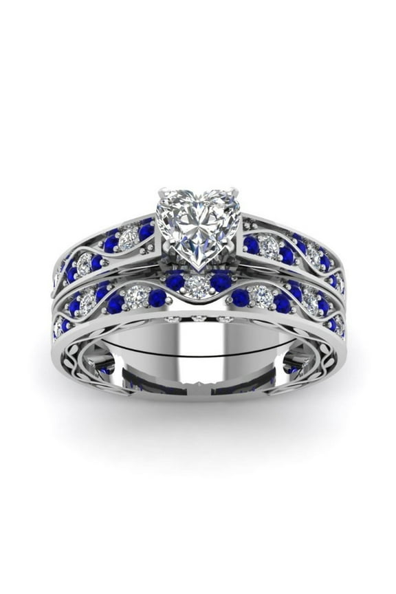 Wedding Bands White Stone Ring, Handmade Luxury Cut, Wedding Engagement Jewelry Gift Gold Ring Set Chunky Rings Wedding Bands(Blue,6)