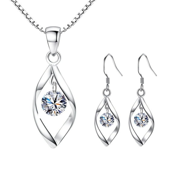 KDSJSXW Wedding Jewelry Zircon Necklaces And Earrings Set for Women Diamond Pendant Fashion Jewelry Anniversary Birthday Valentine's Day Gifts Gold Dainty Necklace (Silver,One Size)