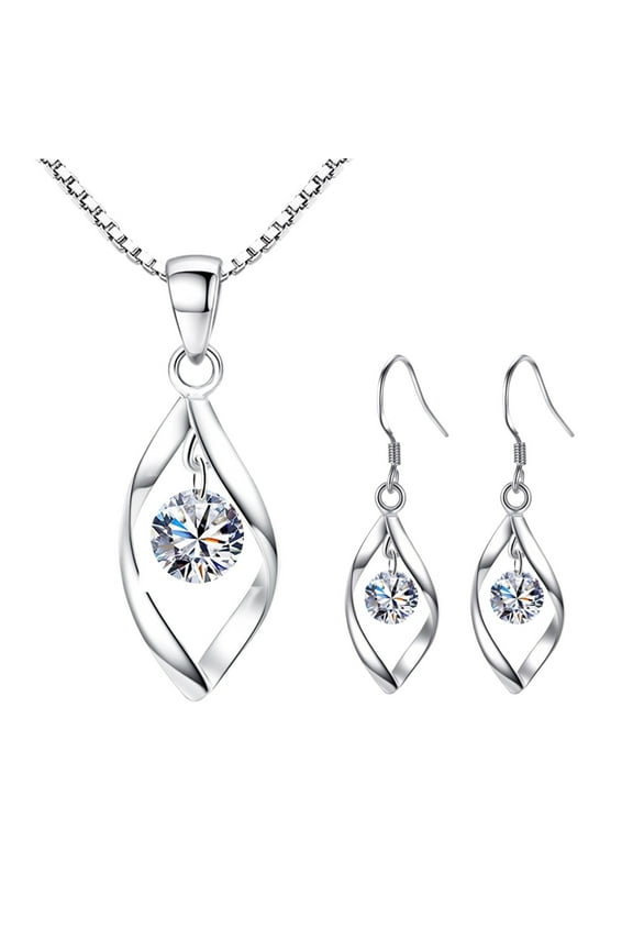 Wedding Jewelry Zircon Necklaces And Earrings Set for Women Diamond Pendant Fashion Jewelry Anniversary Birthday Valentine's Day Gifts Gold Dainty Necklace (Silver,One Size)