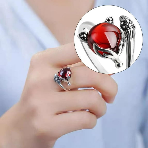 KDSJSXW Wedding Rings Adjustable Ring,Emotional Ring Cute Creative Gold Plated Crystal Gemstone Color Changing Ring,Temperature Control Finger Ring Animal Tail Open Ring Chunky Rings (B,A)