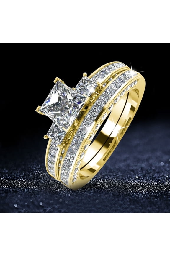 Wedding Rings Crystal Diamond Ring European And American Women's Set Ring Jewelry Pair Ring Chunky Rings Non Tarnish Gold Rings Wedding Rings(Gold,8)
