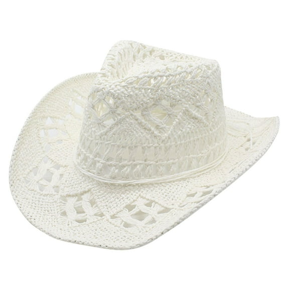 KDSJSXW Women Cowboy Hat Women Men Summer Western Cowboy Hat Shapeable Straw Hat Hollowed Out Sun Hat White Cowgirl Hat (White,One Size)