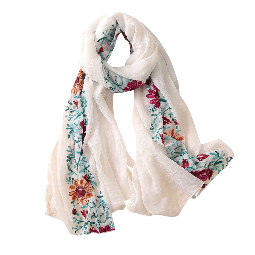 KDSJSXW Women's Scarf Embroidery Pashmina Cotton Shawls Floral Bandana