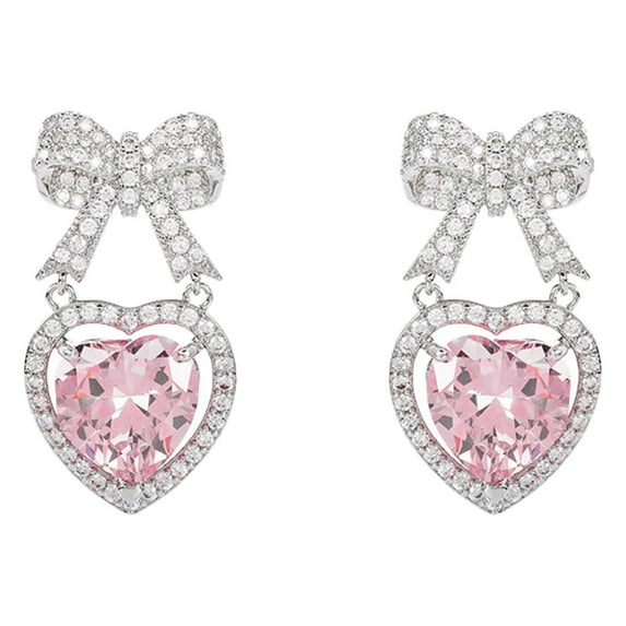 KDSJSXW Womens Earrings Earrings Gift Sweet Bowknot Earrings Love Fair Maiden Temperament Super Flash Earrings for Ladies Earring Studs for Women Pearl Earring Set (Pink,One Size)