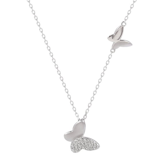 KDSJSXW Womens Necklaces for Women Silver Zircon Two Korean Jewellery Chain Sterlings Necklace Butterflys Clavicle 925 Large Small Necklaces & Pendants Sterling Silver Necklace (black,One Size)