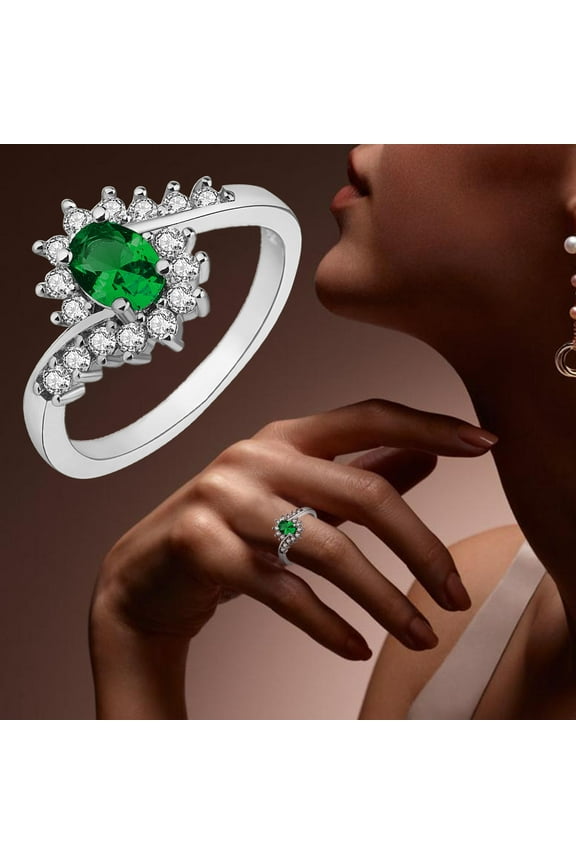 Womens Rings Women's Rings Silver Rhinestone Rings Women's Rings Shiny Rings for Womens And Mens Cubic Zirconia Ring Wedding Rings Womens Rings(Green,8)
