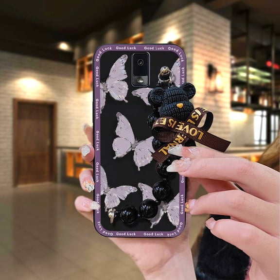 KDY-Phone Case For BLU View3/B140DL, Waterproof Cartoon Simplicity Dirt-resistant Black pearl pendant silicone soft case Skin-friendly feel cute Bear bracelet Anti-knock protective case