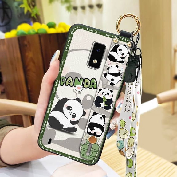 KDY-Phone Case For BLU View4, Panda Silicone Cute Protective Cartoon Shockproof Waterproof Fashion Design Back Cover Anti-dust Durable Lanyard Phone Holder Wrist Strap Wristband Ring