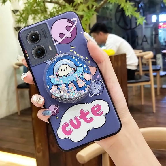 KDY-Phone Case For MOTO Edge 5G 2024, Glitter Dirt-resistant Kickstand TPU cute Protective Soft Case Back Cover Rotatable stand Waterproof Durable Simplicity Quicksand Fashion Design