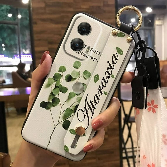 KDY-Phone Case For MOTO G Stylus 5G 2024, Soft case Fashion Design Wristband protective ring Wrist Strap Lanyard Flower Phone Holder Back Cover Shockproof Waterproof Durable Kickstand