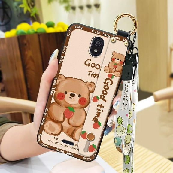 KDY-Phone Case For Nokia C100, Cute Back Cover Phone Holder Lanyard Kickstand Wrist Strap Soft case Silicone Fashion Design Anti-knock Dirt-resistant Shockproof Ring Cartoon Wristband