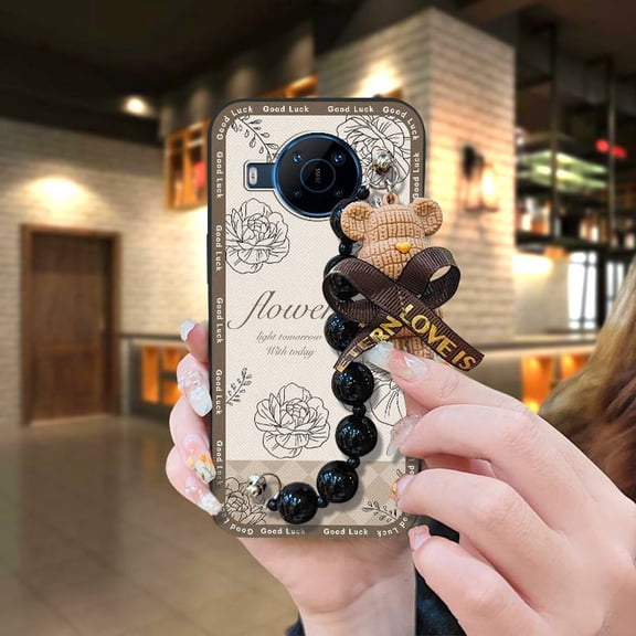 KDY-Phone Case For Nokia X100, Anti-knock Waterproof Black pearl pendant soft case Skin-friendly feel cute Simplicity Dirt-resistant Cartoon Bear bracelet protective case Back Cover