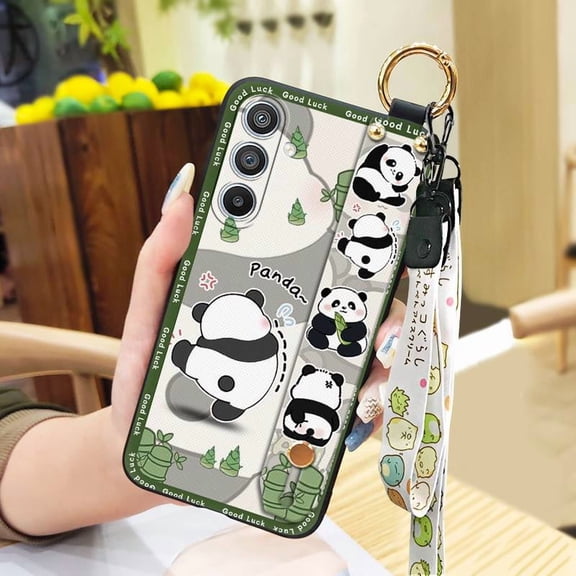 KDY-Phone Case For Samsung Galaxy S25, Wrist Strap Waterproof Protective Panda Durable Fashion Design Wristband Soft case Kickstand Back Cover Cartoon Anti-dust Silicone Phone Holder