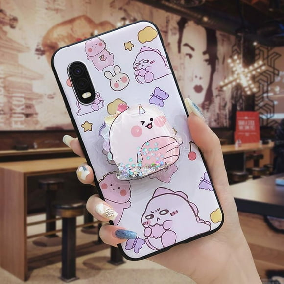 KDY-Phone Case For Samsung Galaxy Xcover Pro, TPU protective Glitter cute phone lens protection Back Cover Anti-knock Skin feel silicone Durable Cartoon Fashion Design Rotatable stand