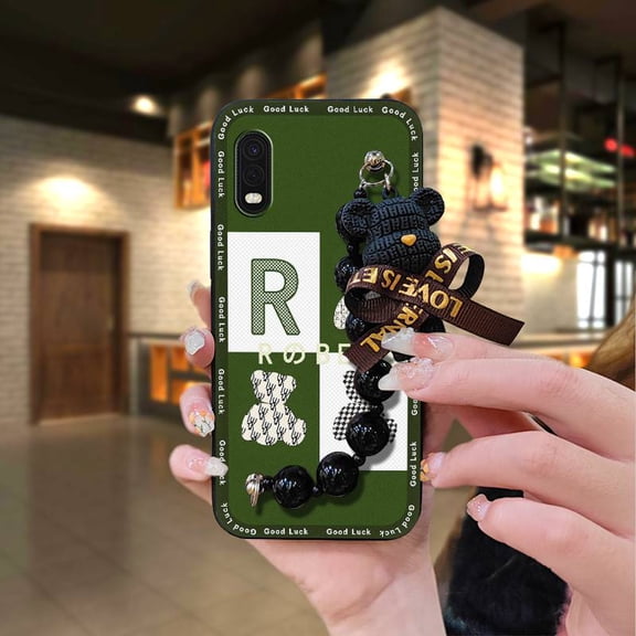 KDY-Phone Case For Samsung Galaxy Xcover Pro, Waterproof Simplicity Back Cover Cartoon Black pearl pendant Anti-knock soft case Dirt-resistant protective case cute silicone Bear bracelet