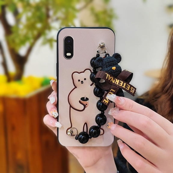 KDY-Phone Case For Samsung Galaxy Xcover Pro, cute Waterproof Anti-knock Bear bracelet soft case Cartoon Black pearl pendant silicone Dirt-resistant protective case Simplicity Back Cover