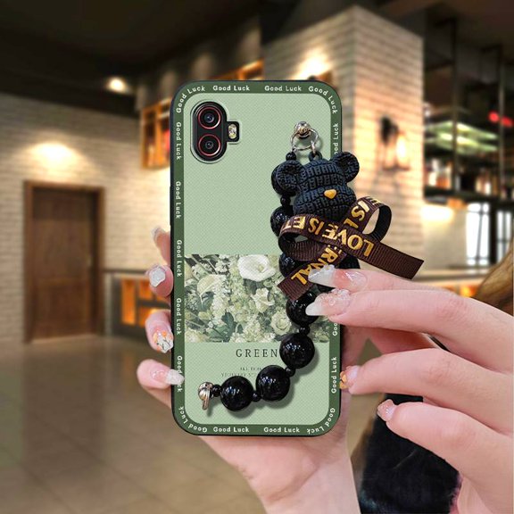KDY-Phone Case For Samsung Galaxy Xcover6 Pro/SM-G736U/B, Back Cover Dirt-resistant Black pearl pendant Waterproof cute protective case Cartoon soft case Bear bracelet silicone