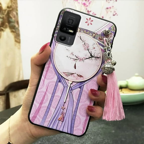 KDY-Phone Case For TCL 40XE 5G/40X 5G/40NxtPaper 5G, Soft case TPU Dirt-resistant Anti-knock Back Cover Shockproof bell tassel protective Anti-dust Chinese Style Durable Silicone