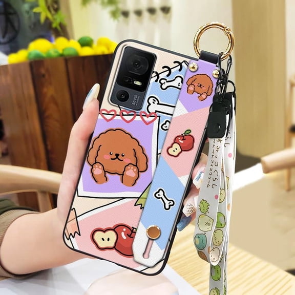 KDY-Phone Case For TCL 40XL/40T/T608D/Lively Jitterbug Smart4, Ring Lanyard Soft case Cartoon Durable Anti-knock Phone Holder Kickstand Shockproof Back Cover Anti-dust Silicone Cute