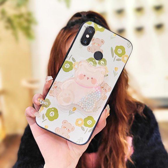 KDY-Phone Case For Xiaomi Mi 8, Cartoon Glitter Anti-dust Kickstand Quicksand Soft Case Phone lens protection Silicone protective Durable Back Cover Fashion Design Rotatable stand Cute
