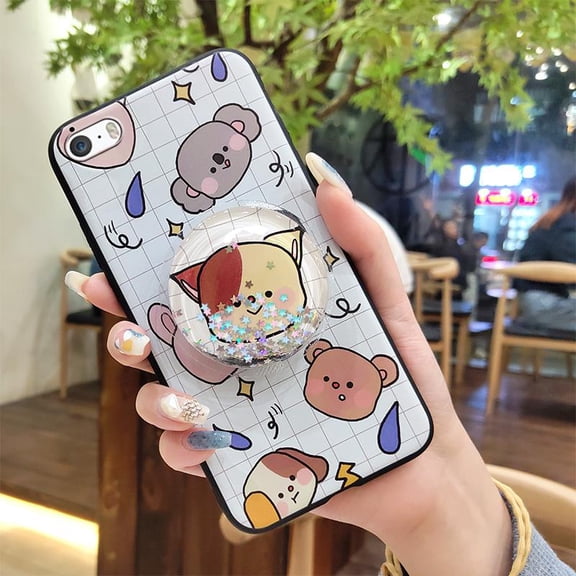 KDY-Phone Case For iphone 5/5S/SE, Soft Case Phone Lens Protection Dirt-resistant Anti-knock Protective Quicksand Glitter Kickstand Simplicity cute TPU Fashion Design Waterproof Cartoon