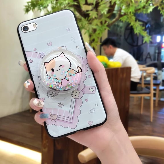 KDY-Phone Case For iphone 5/5S/SE, Soft Case Quicksand TPU Fashion Design Durable Kickstand Cartoon Phone Lens Protection cute Back Cover Glitter Dirt-resistant Simplicity Waterproof