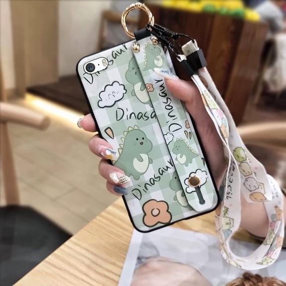 KDY-Phone Case For iphone 5/5S/SE, Wristband Lanyard Waterproof Soft case Ring Wrist Strap Kickstand Cute Shockproof Back Cover Fashion Design Durable Dirt-resistant Silicone Cartoon