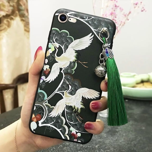 KDY-Phone Case For iphone 7/8/iphone SE 2020/SE2, Bell Protective Anti-knock Soft case TPU Waterproof Tassel Shockproof Durable Dirt-resistant Anti-dust Back Cover Chinese Style Silicone