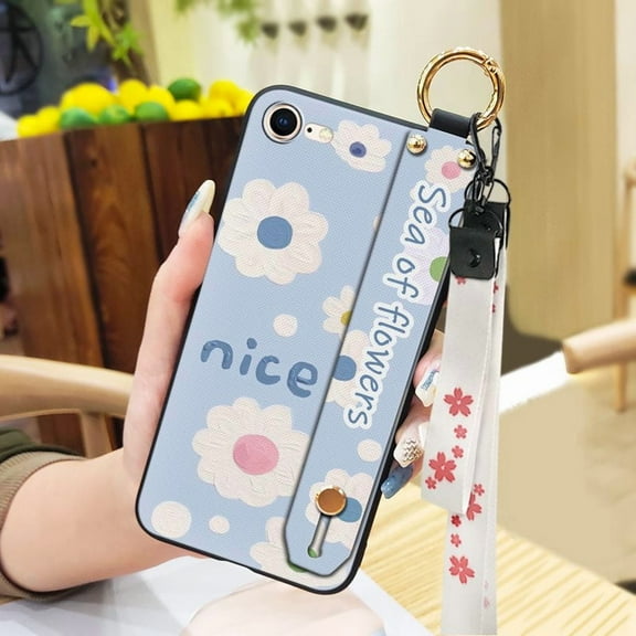 KDY-Phone Case For iphone 7/8/iphone SE 2020/SE2, Flower Durable Soft case Anti-knock Phone Holder Lanyard Back Cover Shockproof Dirt-resistant Wristband Silicone Kickstand Waterproof