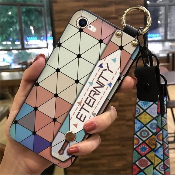 KDY-Phone Case For iphone 7/8/iphone SE 2020/SE2, Lanyard Shockproof Durable Phone Holder Kickstand Chinese style Waterproof Wristband Ring Back Cover Wrist Strap Silicone Anti-dust