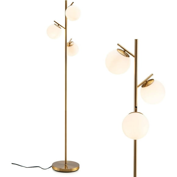 KDYK 3-Globe Floor Lamp, Modern Freestanding Lamp w/Foot Switch & 3 E26 Bulb Bases, Sturdy Steel Pole, Tall Standing Light for Living Room Bedroom Study, Simple Assembly (3-Globe,Gold)